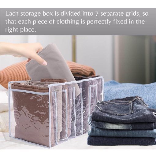 7 Grid Wardrobe Clothes Organizer for Socks, Scarves, Leggings, Skirts, T-shirts, Jeans, pants (Premium Quality Washable Transparent PVC Material) - Image 2