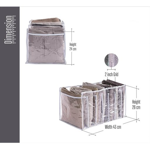 7 Grid Wardrobe Clothes Organizer for Socks, Scarves, Leggings, Skirts, T-shirts, Jeans, pants (Premium Quality Washable Transparent PVC Material) - Image 3