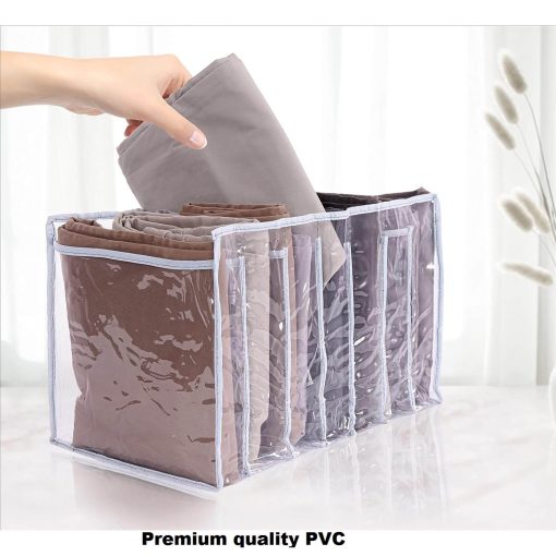 7 Grid Wardrobe Clothes Organizer for Socks, Scarves, Leggings, Skirts, T-shirts, Jeans, pants (Premium Quality Washable Transparent PVC Material) - Image 5