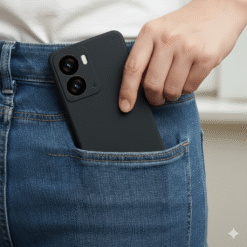 A person is easily carry mobile photo on pocket by using Hooxar silicone mobile cover for Realme P3 5G mobile