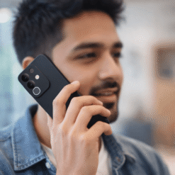 A person is on call by using Hooxar silicone mobile cover of Vivo T4x 5G, Vivo Y31 Pro 5G, iQOO Z10x 5G mobile