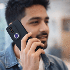 A person is on call by using Hooxar silicone mobile cover of Vivo V60 or Vivo T4R, Vivo V50 or iQOO Z10R