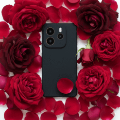 Hooxar silicone back cover for Mi Redmi Note 14 5G mobile is placed with background flowers