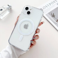 Fully transparent crystal clear mobile back cover for Apple iPhone 13 or iPhone 14 mobile with wireless charging support
